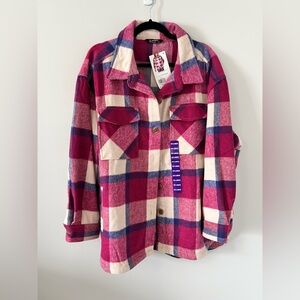 NWT Plaid Button-Up Shirt Jacket